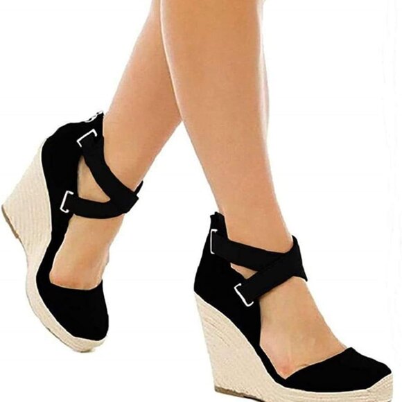 Women's Wedge Espadrille Sandals Suede Platform Ankle Strap 6.5 - Picture 3 of 5